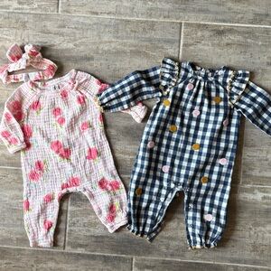 Mud Pie Pink and White Baby Romper